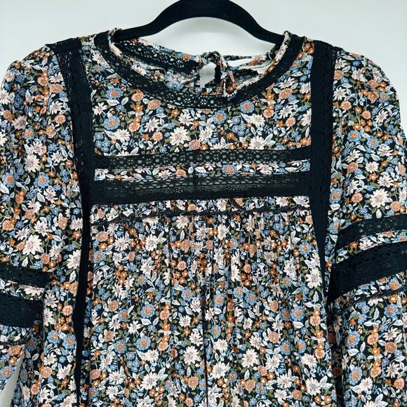 American Eagle Open Back Floral Blouse Long Sleeve Top Size S - Picture 4 of 12